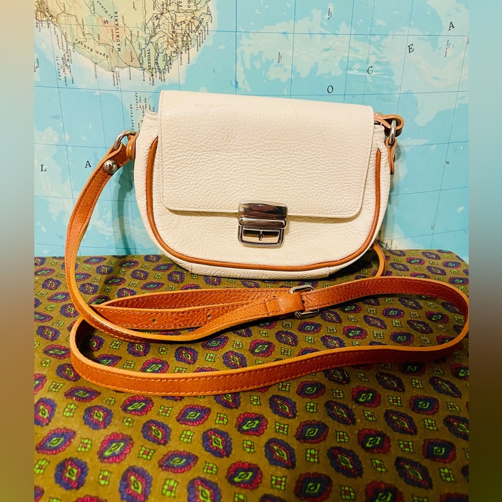 Valentina Small Crossbody Bag White and Light Brown Italian Leather